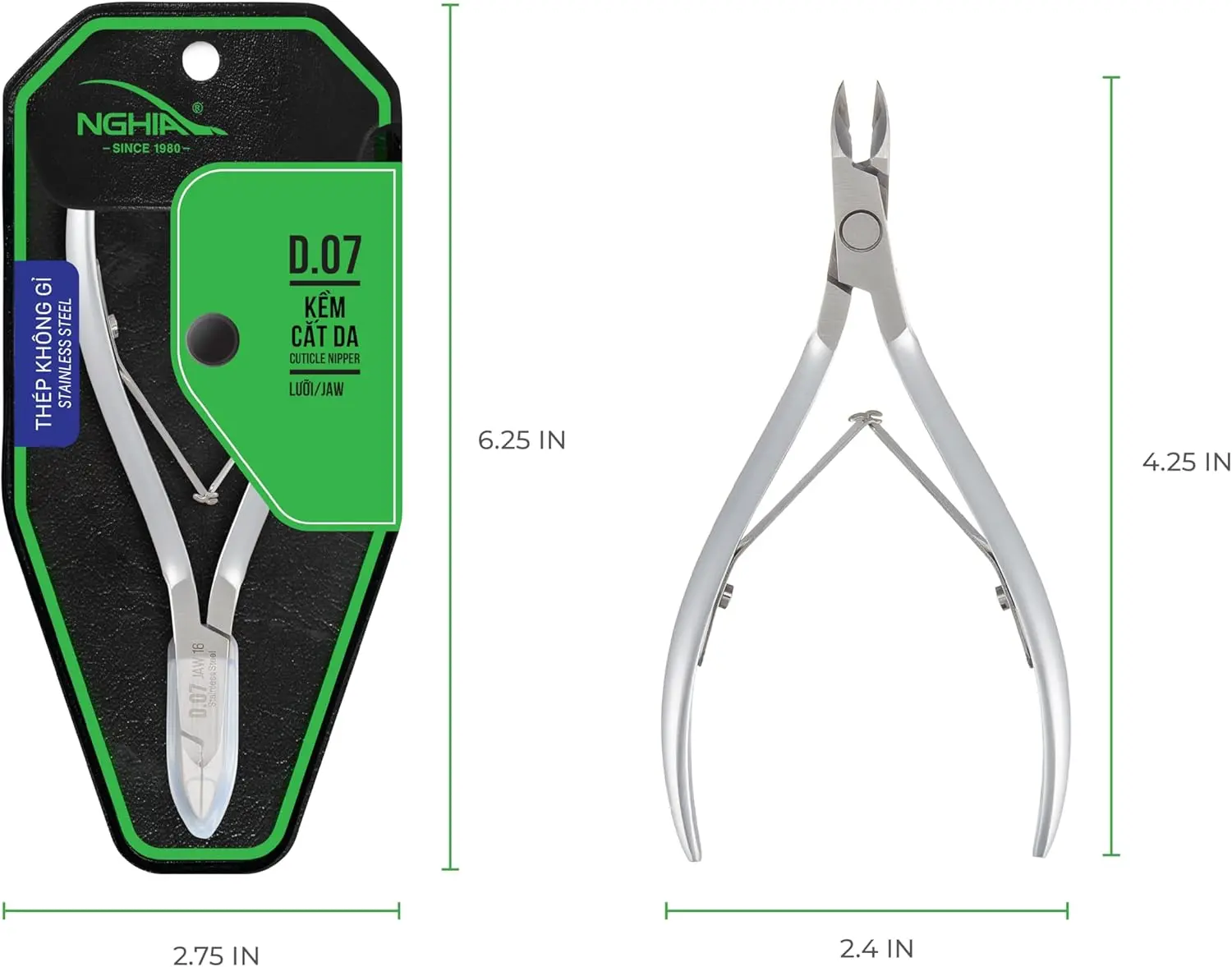 NGHIA D-07 Stainless Steel Cuticle Nipper, Sharp-Bladed Cuticle Remover Tool, Ergonomic Grey Design for Professional Salon or Home Manicure & Nail Care, Manicure And Nail Care, Salon/Home, Precise Trim, Nail Supplies
