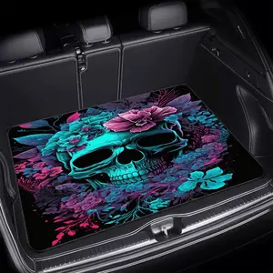 1pc Blue Skull Print Multifunctional Car Trunk Storage Pad  Anti Slip & Waterproof, Enhances Interior Space, Fits Most Car Models, Durable Synthetic Rubber, Easy to Clean, Stylish Design for Secure Cargo Protection, Car Trunk Mat
