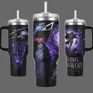 Sung Jinwoo Solo Leveling Tumbler, Anime Insulated Water Bottle 20oz & 40oz with Lid Straw