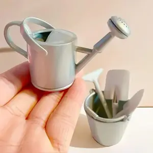 5pcs Miniature Garden Tool Set, Decorative Plastic Watering Can, Bucket & Shovel, Model House Decor Props, Ideal for Micro Landscape Display