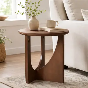 New Arrival Deal | Side Table,  Solid Wood Small Round End Table, Natural Wooden  with Legs, Curved Transitions, Rustic  Coffee End Tablefor Small Spaces, Living Room,Corners,Bedroom,Bathroom (Walnut)