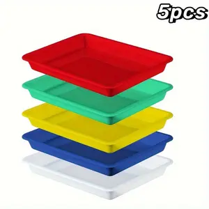 5-Piece Colorful Plastic Art Trays Set, Handmade Crafts DIY Projects Painting Beads Durable Activity Trays Multi-Use