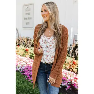 Movie Date Popcorn Knit Cardigan- Rust