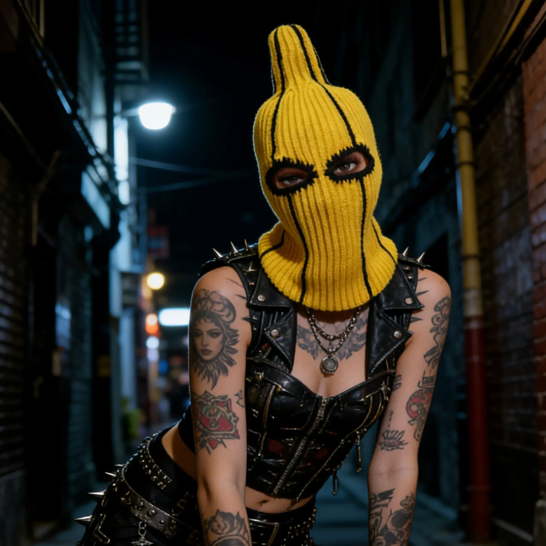 Handmade Knit Banana Shape Balaclava with Single Eye Hole, Yellow Stripe Full Face Ski Mask, Y2K Goth Cyberpunk Beanie, Viral Novelty Winter Hat for Alt Fashion Fans
