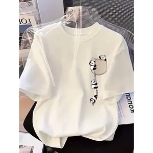 2026 Fashion New Arrival Women's Round Neck Panda Print Fashion Short Sleeve Summer Casual T-Shirt, T Shirts, Women's T Shirts