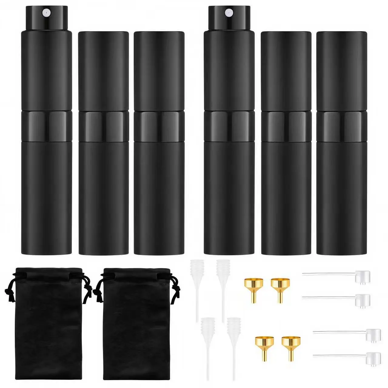 LMMAKE 6PCS 8ml Aluminium Refillable Perfume Glass Bottles - Leak-proof, Mess-free, Multi-pack, Portable, Compact, Fine Mist Nozzle, Cosmetic Gift, Ideal for Travel/Business Meetings, Fits Purse/Pocket, Gym, Makeup, Beauty Products