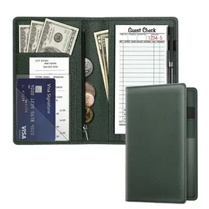FINTIE Server and Bartending Book Organizer w/Zipper Pocket, PU Leather Slim Restaurant Guest Check Presenters Card Holder for Waitress/Waiter