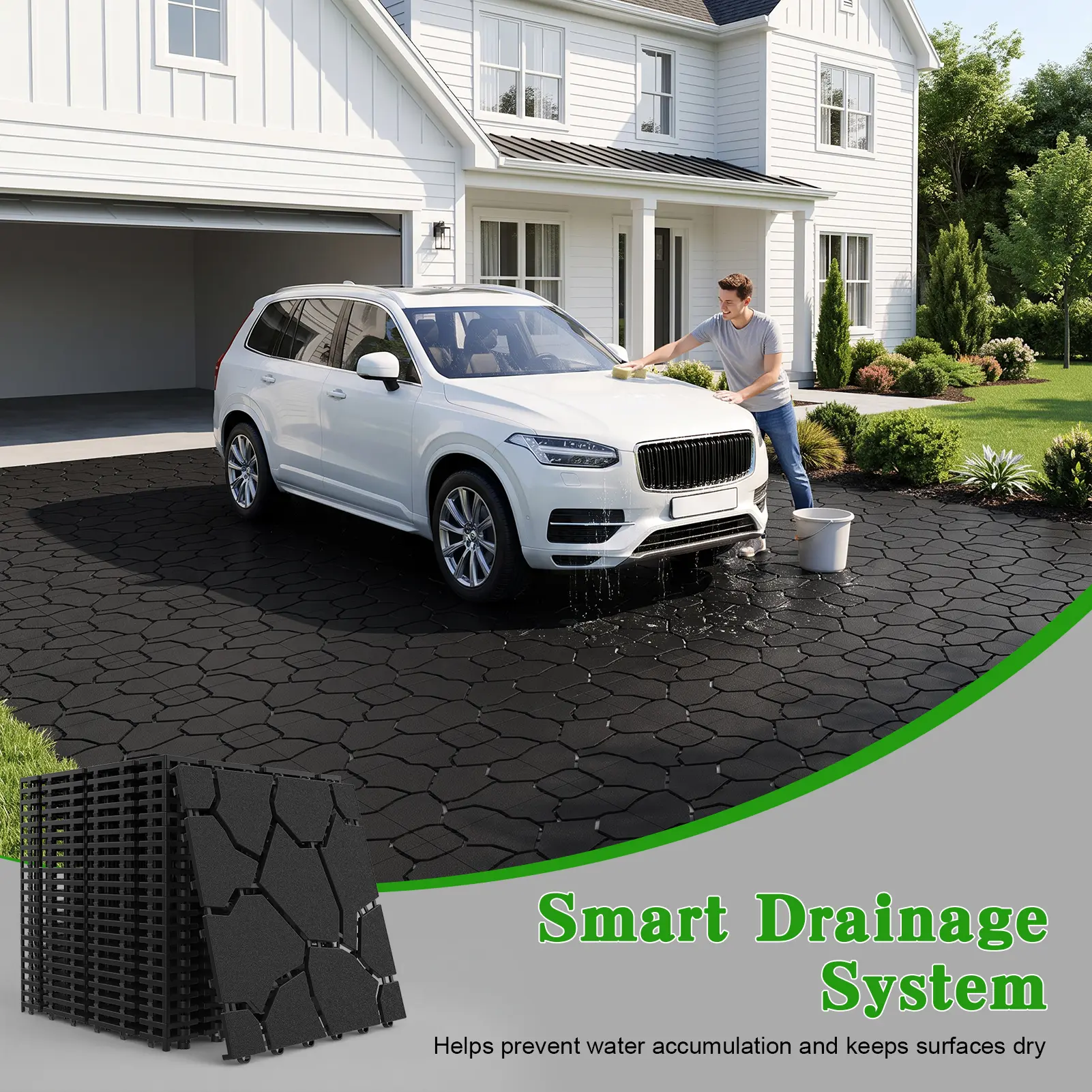 44 Pack Interlocking Deck Tiles, Plastic Snap Together Patio Flooring Tiles, 12"x12" Waterproof Outdoor Deck Tiles for Balcony, Garden, Porch, Walkway, Dark Gray (Stone)