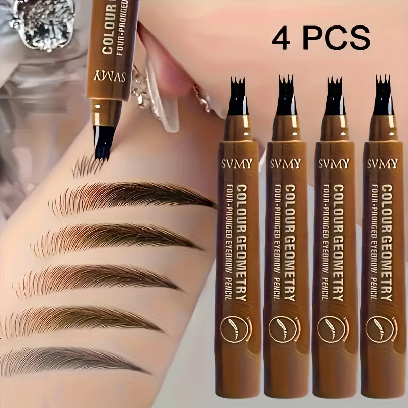 4Pcs Four Fork Liquid Eyebrow pencil Set Long Lasting Natural Wild Brow Makeup Quick Dry Waterproof Smudgeproof Brown Eyebrow Pens Suitable All Skin Type Cosmetic