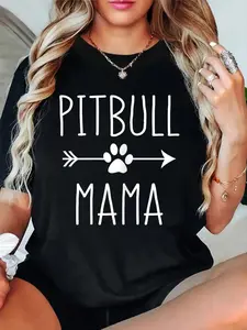 100% Cotton T shirts Pitbull Mama for Women Dog Mom Funny Saying Pawprint Arrow T-Shirt Breathable & Comfort Fit Tee Women,Short Sleeve Crew Neck Top for All Seasons,Graphic Tees Women Tops