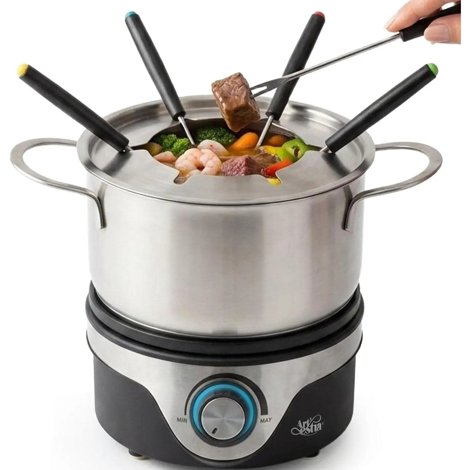 Electric Fondue Pot Set for 6 – Temperature Control Chocolate Cheese Fondue Maker with Stainless Steel Pot & Forks, Perfect for Party & Family