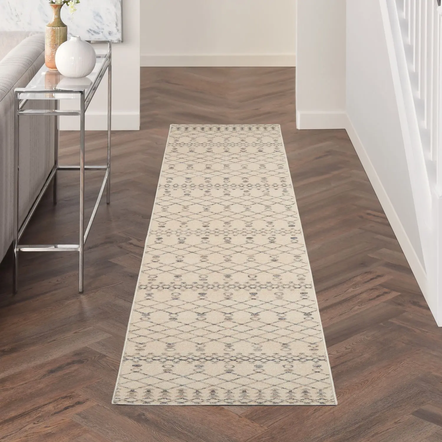 Nourison Royal Moroccan RYM03 Geometric Boho Runner Rug - Beige/Grey, 2'3"x10' Indoor-Only Modern Bohemian Geometric Graphic Pattern Rug for Bedroom, Modern Bohemian Rug