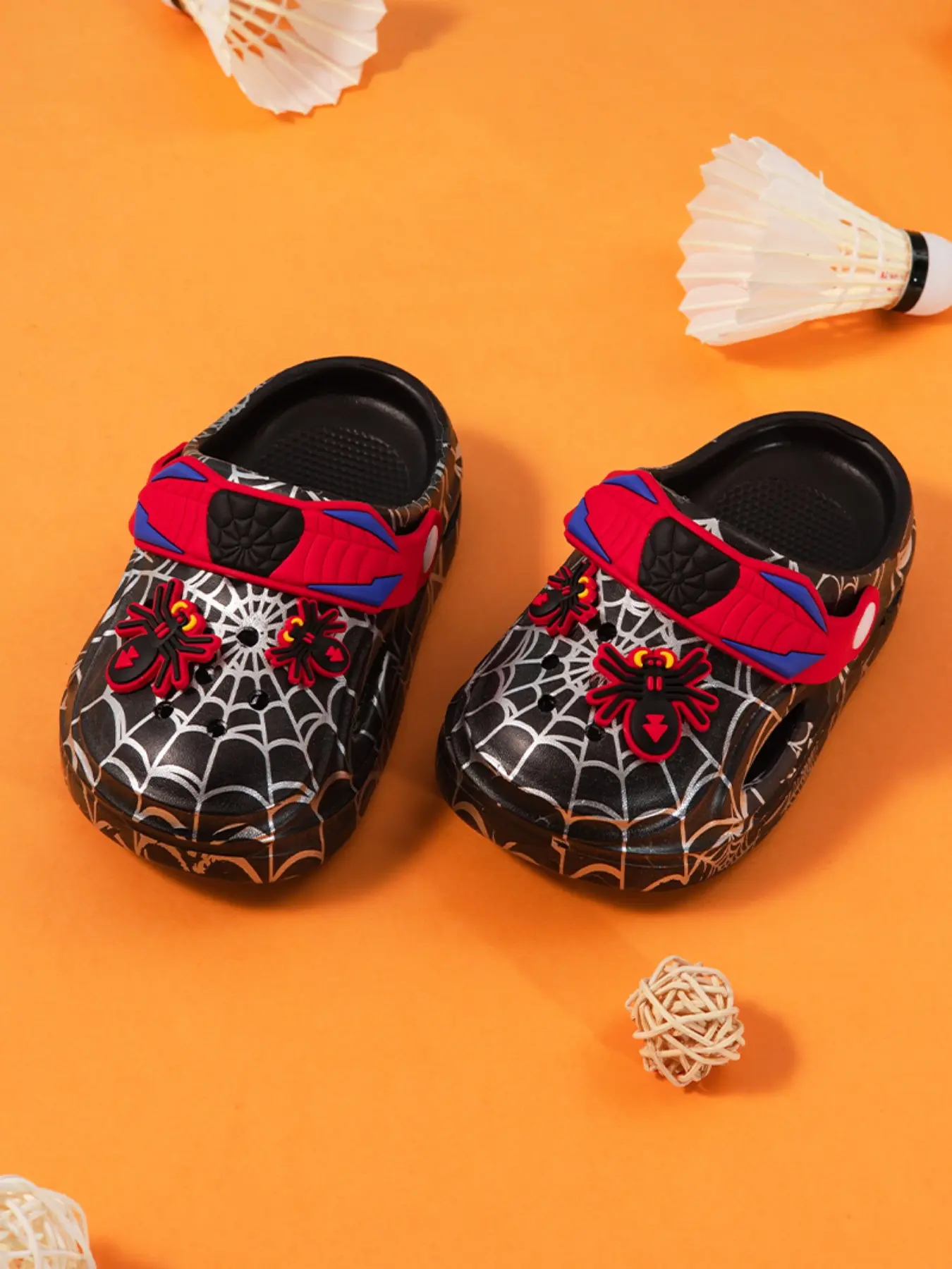 Back To School Boys' Spider Web Design Low Top Hole Shoes, Lightweight Breathable Eva Sole, Wide Fit All Seasons Cute Summer Style Sandals for Home Outdoor Beach