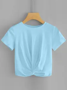 Knot Short Sleeve T-Shirt, Round Neck Fitted Design, Casual Slim Fit Top, Versatile Stylish Women's Clothing