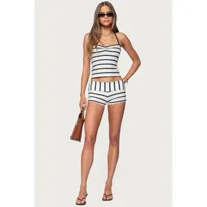 Lorenza Striped Fold Over Shorts