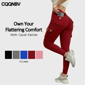 CQQNBV Workout Cargo Leggings with Pockets for Women Hidden Scrunch Butt Lifting Leggings Gym Yoga Pants