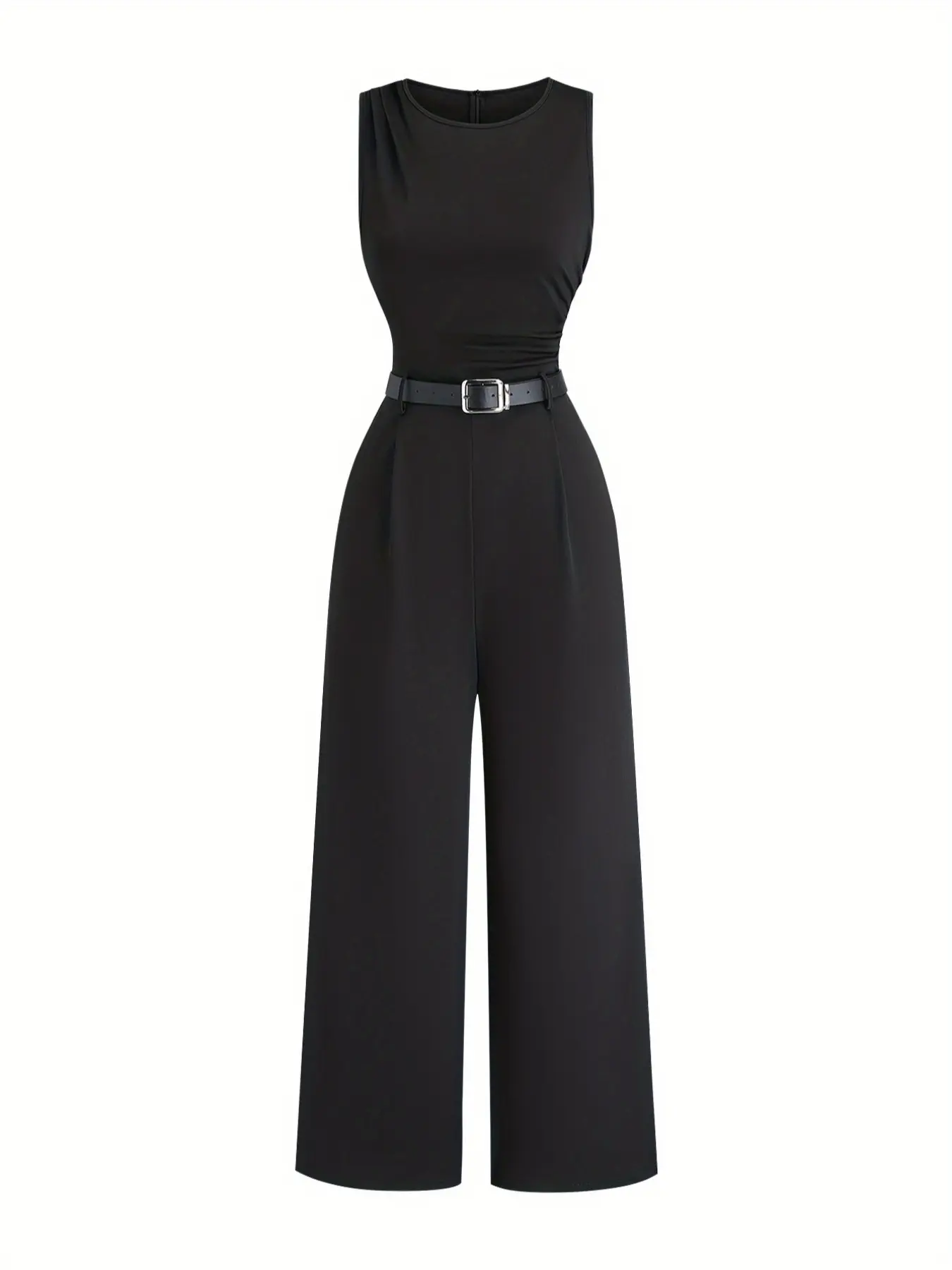 Women's Wide Leg Ruched One-Piece Dress Pantsuit, Jumpsuits, overalls jumpsuit, Womenswear, Elegant Fashion Jumpsuit, Belted Casual Minimalist Basic Style, Sleeveless, Slim Fit, Perfect for Commuting & Dates