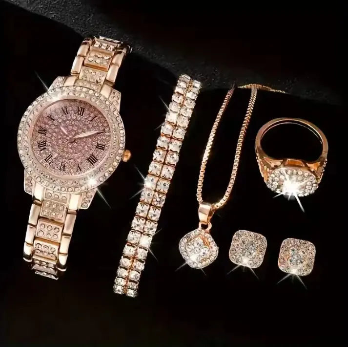 Ladies' Watch Ring Necklace Earring Set, Suitable For Holiday Gifts, Family And Friends' Birthday Gifts, Valentine'S Day Gifts