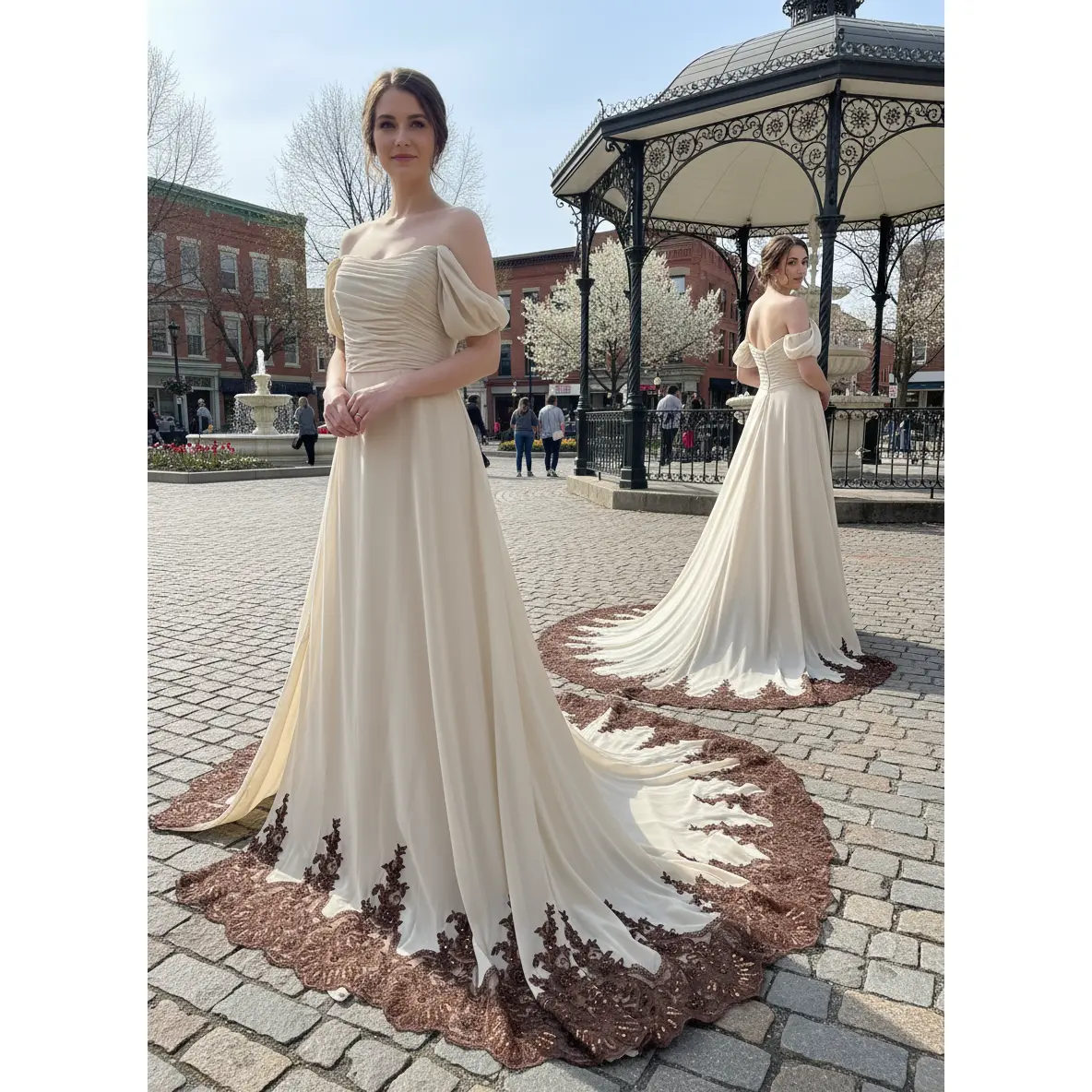 Lauren Beaded Boho Wedding Dress with brown beadings, Bohemian Wedding Dress, Bohemian Wedding Dress with Beadings , Custom Boho Wedding Dress