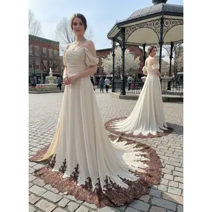 Lauren Beaded Boho Wedding Dress with brown beadings, Bohemian Wedding Dress, Bohemian Wedding Dress with Beadings , Custom Boho Wedding Dress