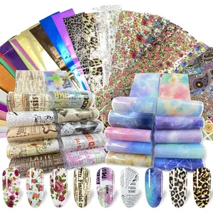 100 Sheets Nail Foil Transfer Sticker Kit, Nail Art Decals Nail Foil Tips Starry Sky Laser Flower Leopard Print Transfer Foils Stickers DIY Nail Art Decorations Nail Supplies Nail Design