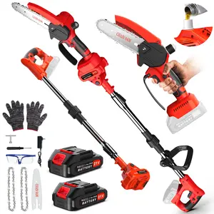 Cordless Pole Saw 2-in-1 with 8 Inch Mini Chainsaw Battery Powered Electric Pole Saw for Tree Trimming with 2 Battery Extendable Pole Saw for Branch Tree Trimming, Wood Cutting