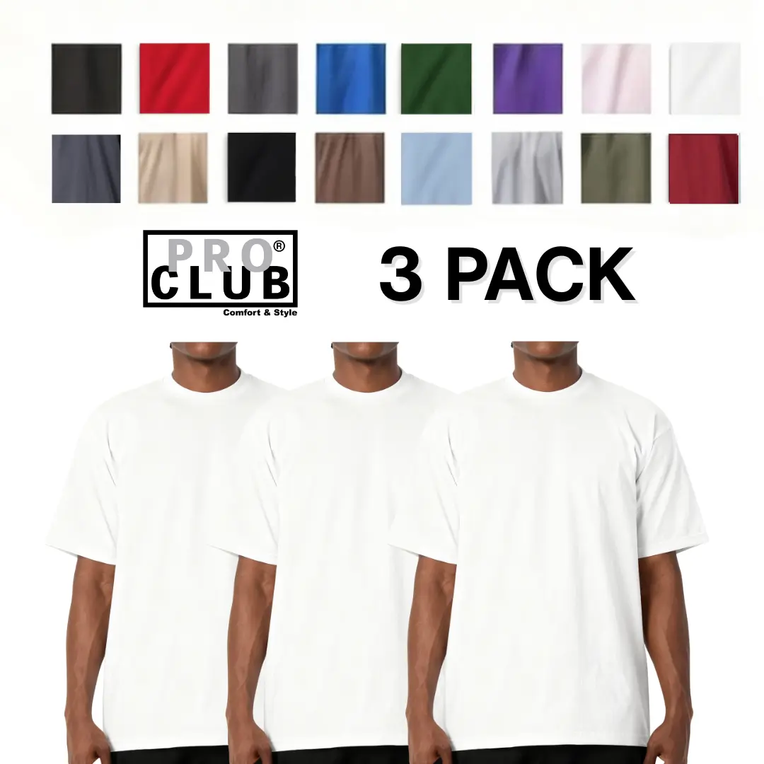 3 PACK PROCLUB Men's Heavyweight Cotton Short Sleeve Crew Neck T-Shirt LA Streetwear Hip Hop Big Tall Sizes S to 5XL Oversized Casual