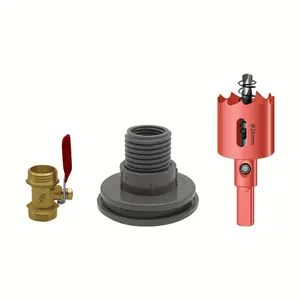 Durable Rainwater Bucket Connector Kit, PVC Bulkhead Joint Adapter, Brass Ball Valve, 3 Pcs, Ideal for Rain Barrels, Aquariums, Tanks, Bathtubs