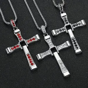 1 Luxurious and Elegant Hip-hop Style Inlaid Synthetic Zircon Cross Pendant Men's Necklace, Suitable for Daily Party Gatherings, Birthday Gifts, Dressing Up Accessories, and Ideal Gift Accessories