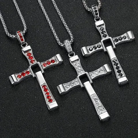 Men's Hip-Hop Inspired Cross Emblem Necklace - Inlaid Synthetic Zircon Stones, Silver White/Gold-Toned Options, Ideal for Daily Wear/Parties, Perfect Birthday Gift Costume Jewelry Accessory, Zircon Stones Necklace, Hip-Hop Inspired Necklaces