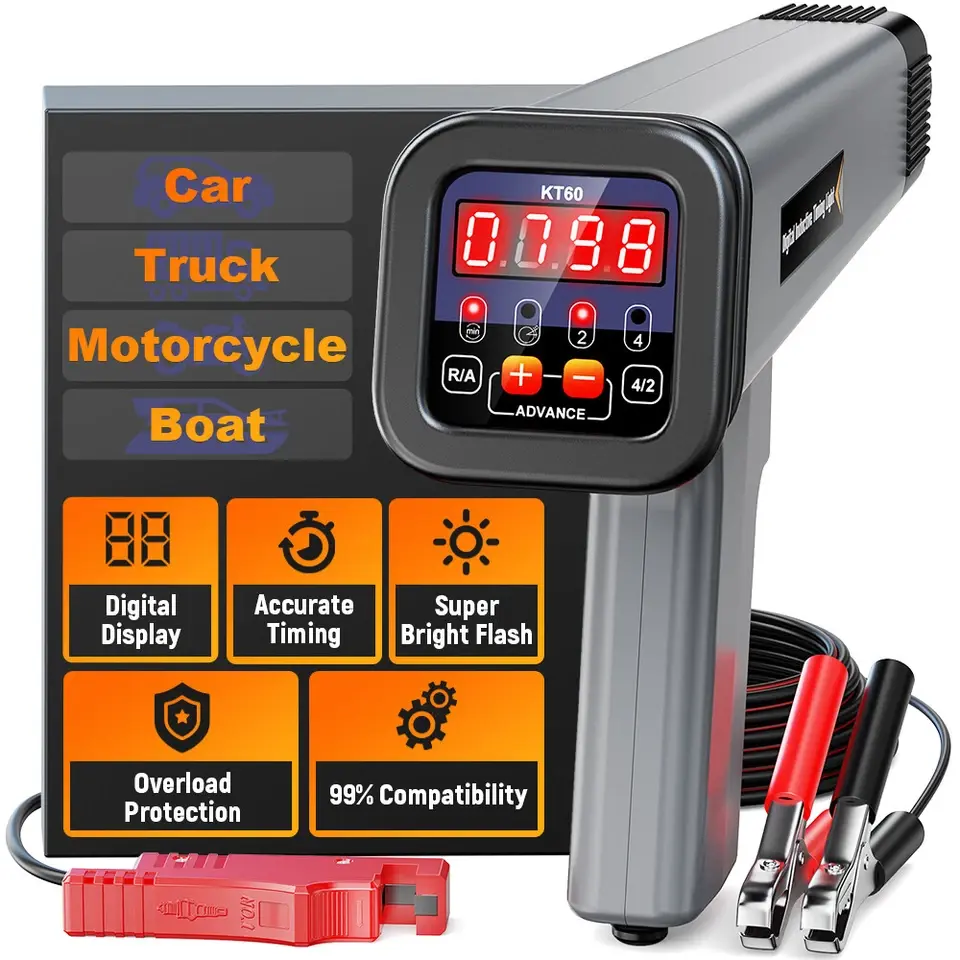 KZYEE KT60 12V Automotive Digital Ignition Timing Light - LED Digital Screen, for Ignition System, Classic Cars, Engine Tuning