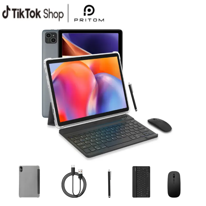 [SummerFinds]PRITOM 10.1-inch Tablet Set 128GB ROM 8(4+4)GB RAM Smooth Android Tablet Dual Camera Bluetooth Keyboard Mouse Stylus 2.4G/5G WIFI Type-C Charging Large Storage Back-to-school Gifts MothersDay Gift