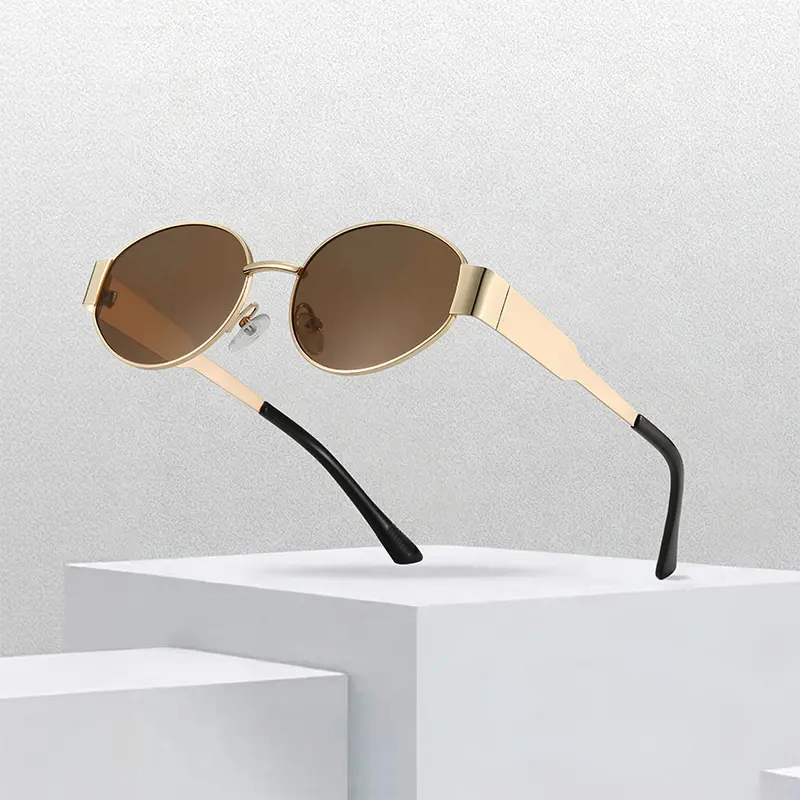Women's Classic Oval Sunglasses, High Quality Metal Small Fashionable Frames, Retro Personality Unisex Internet Celebrity-Style Eyewear, Model 40235, Fashionable Frames Sunglasses summerwins