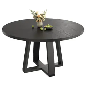 Modern Farmhouse Round Dining Table for 4-6, 47" Dining Room Table with Wooden Cross Pedestal Base, Circle Dinner Table, Modern Kitchen Table for Living Room (Table Only)