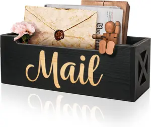 Mail Organizer Mail Holder Countertop, Rustic Wooden Mail Basket Mail Tray Letter Holder Box for Desk Home Office Wall Mount