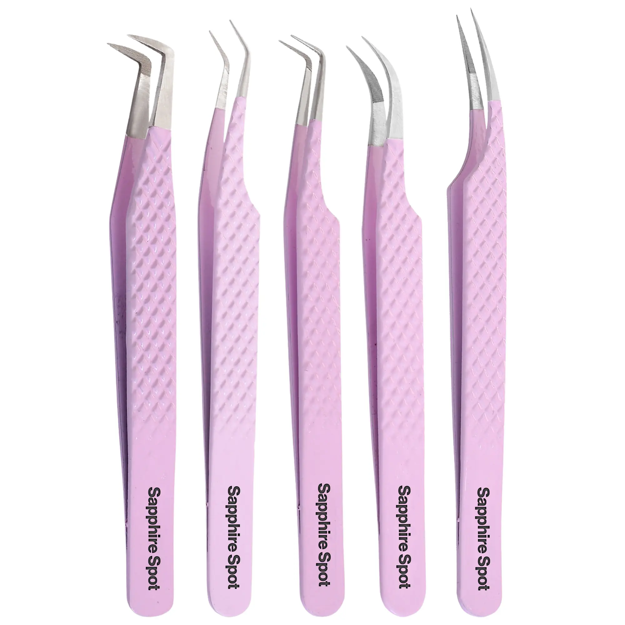 Sapphire Spot 5pcs Professional Fiber Tip Lash Tweezers Set - Stainless Steel Precision Eyelash Extension Tweezers for Volume & Isolation