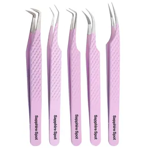 Sapphire Spot 5pcs Professional Fiber Tip Lash Tweezers Set - Stainless Steel Precision Eyelash Extension Tweezers for Volume & Isolation