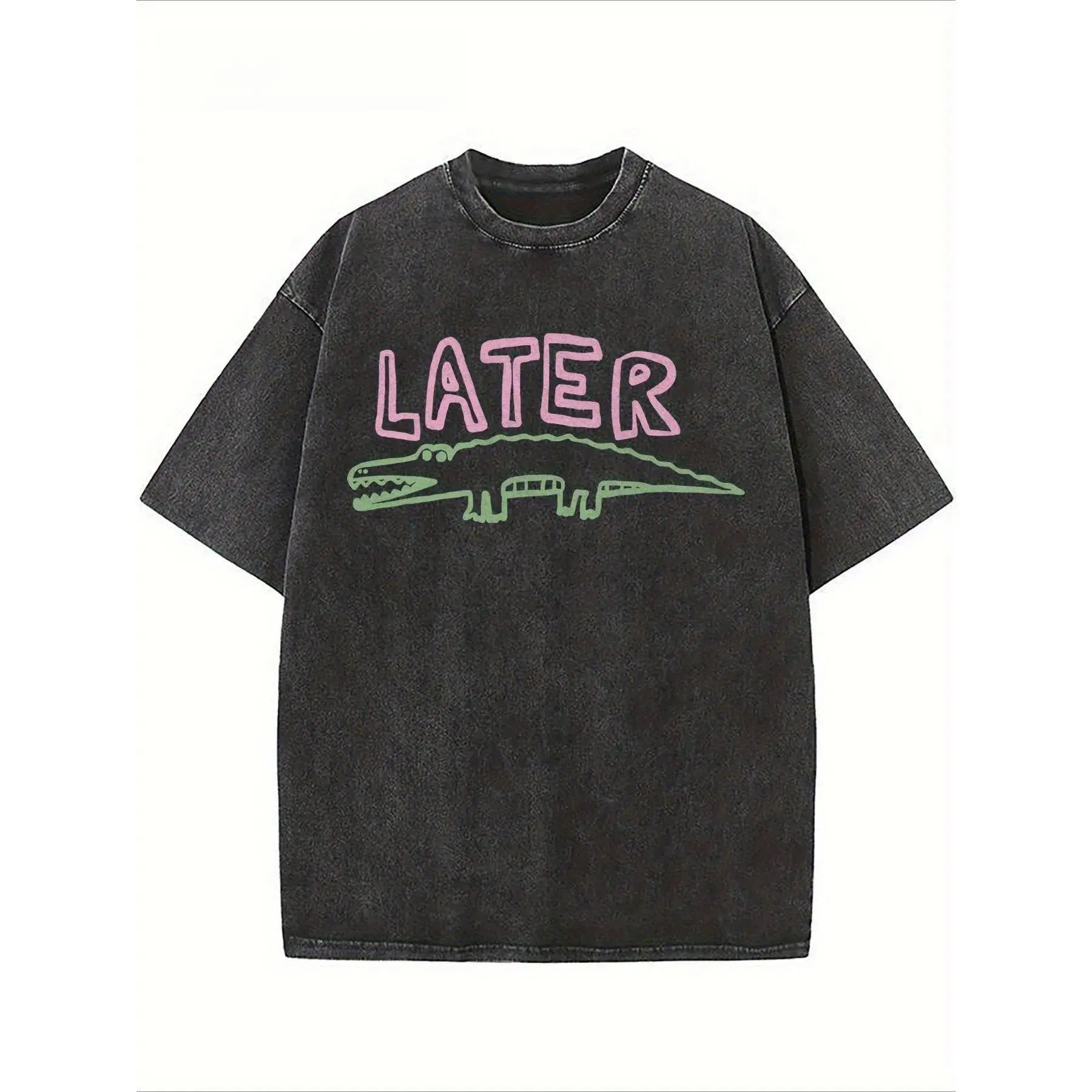 Later Gator Funny Graphic Tshirt, Unisex Classic Oversized Top in Acid-Washed Cotton, Breathable Shortsleeve Casual Apparel, Seamless, Clothes, Menswear, Soft