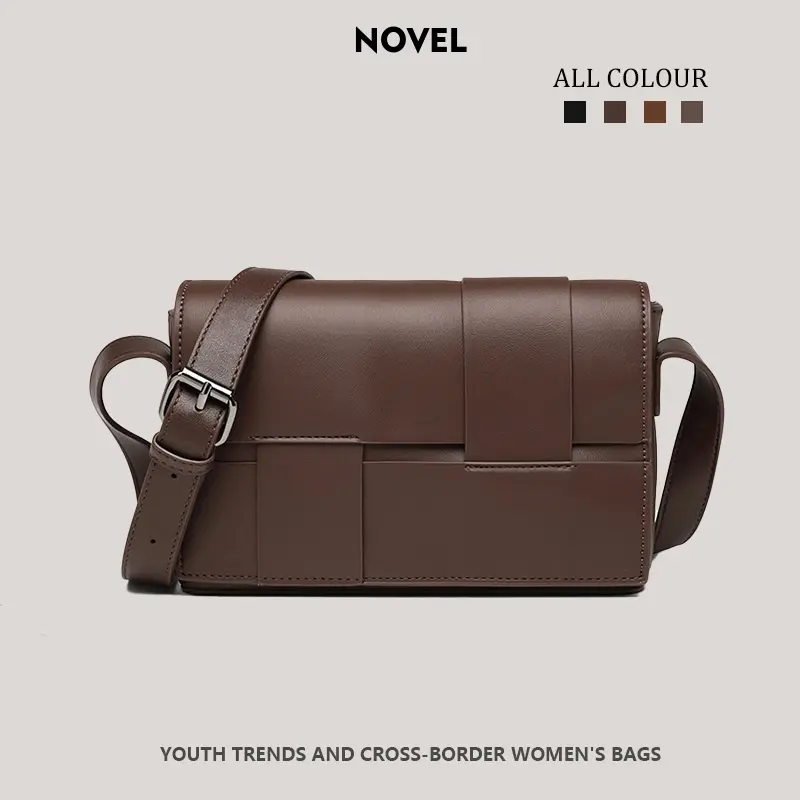 NOVEL New Fashion Unisex Small Square Crossbody Bag Casual Versatile Minimalist Crossbody Bag Asymmetrical Weave Design Mini Shoulder Bag