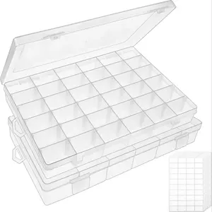 36 Grids Clear Plastic Box with Adjustable Compartment Dividers, Versatile Storage for Beads, Jewelry, Fishing Tackle & DIY Crafts, Bead Storage Containers, Bead Organizer Box
