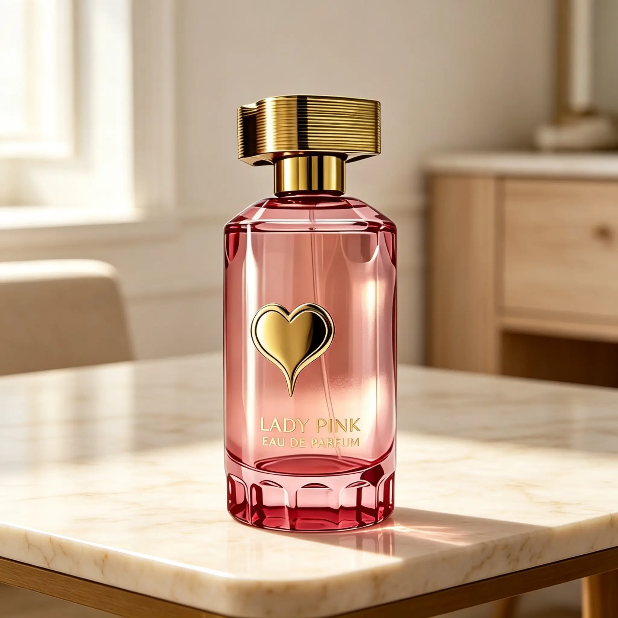 The "Charisma Lady" perfume, with a golden cap and a pink glass bottle, is a perfect gift to give her. It is a light perfume in a delicate bottle.