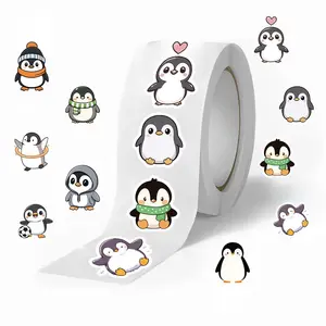 Cartoon Penguin Pattern Sticker (500pcs/roll), Self-adhesive Sticker Decals, Decorative Sticker for Winter Birthday Holiday Party