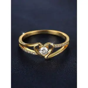 Elegant Romantic Sparkling Cubic Zirconia Heart-Shaped Ring, Hypoallergenic Jewelry, Suitable For Wedding, Engagement, Valentine's Day Gifts Valentines