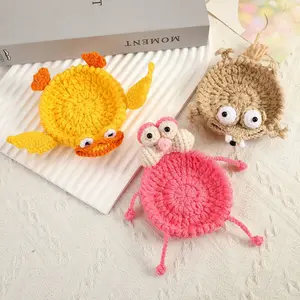 Handmade Crochet Cartoon Squirrel Coasters, DIY Knitting-Crochet Stress-Relief Tableware Mats, Household Heat-Insulating Anti-Scald Decorative Table Pads