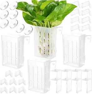 Upgraded Large Aquarium Plant Holder with Hooks and Suction Cups for Fish Tank Aquaponic Plant Cultivation and Aquascape Decorations (Semitransparent)