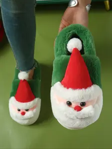 Christmas New Santa Embroidery Pattern Home Slippers, Plush Women's Slippers, Non-Slip Indoor Slippers, Soft Comfortable Men's Floor Slippers