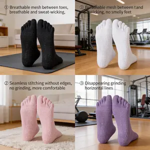 Five-Toe Yoga Socks – Non-Slip Professional Women’s Summer Short Pilates Indoor Fitness Sports Toe-Separating Boat Socks