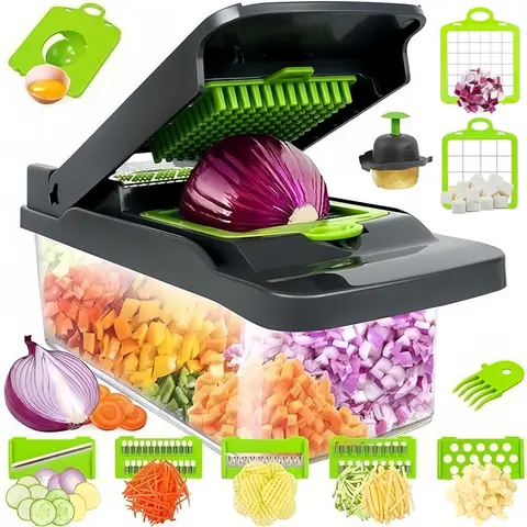 MIUVA Pro Multifunctional Kitchen Fruit & Vegetable Chopper - Smooth Blade, Secure Lid, Chopping Container, Slicer Dicer Cutter, Mandoline Slicer for Salad & Garlic Prep - Thanksgiving Cooking Utensil, Mother's Day Gift, Stainless