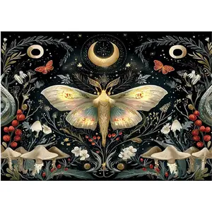 1PCS Enchanted Moonlight Moth Diamond Painting Kit with Glowing Wings Flowers Mushrooms and Celestial Elem