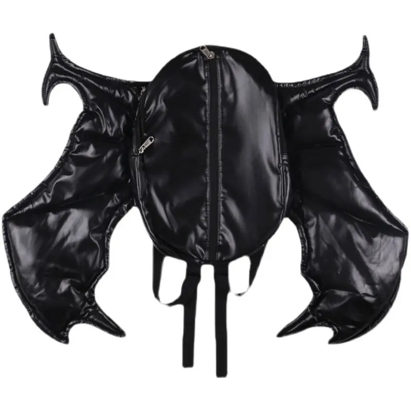 Hip-Hop Streetwear Backpack Bags, Solid Color PU Leather Bat Wings Design, Fully Waterproof Casual Daypack Backpacks for Men and Women, Backpack For Travel, Zipper